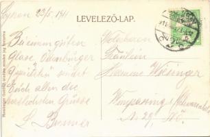 1911 Sopron, Megyeház tér, Szentháromság szobor, gyógyszertár