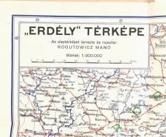 cca 1940 "Erdély" térképe, 1:900,000, Bp., Magyar Földrajzi Intézet, rajta a történelmi ha...