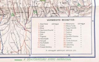 cca 1940 "Erdély" térképe, 1:900,000, Bp., Magyar Földrajzi Intézet, rajta a történelmi ha...