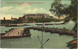 1909 Pétervárad, Peterwardein, Petrovaradin (Újvidék, Novi Sad); vár, hajóhíd, ALADÁR gőzüzemű lapátkerekes gőzhajó / castle, pontoon bridge, Hungarian passenger steamship