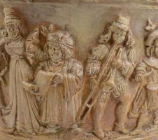 Historizáló fajansz kaspó. Jelzett,  mázatlan fajansz. d: 24 cm, m: 30 cm