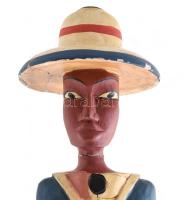 Nagy méretű néger fiú faragott figura. Festett, sérült, javított a kalapján. 130 cm