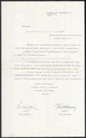 1930 Magyar Turista Szövetség gépelt dicséretben részesítő levele fényképpályázat ügyben, a Szövetség fejléces papírján, Reichart Géza (1880-1964) és Vörös Tihamér (1882-1972) alelnökök aláírásaival.