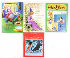 4 db mesekönyv: 2 Walt Disney: A dzsungel könyve, Micimackó, + Grimm mesék 2 kötete.