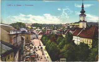 1918 Linz, Promenade / street, market + K.u.K. Reservespital Nr. 2. in Linz (EB)