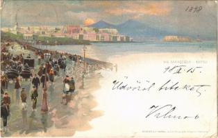 1898 Napoli, Naples; Via Garacciolo / street view. litho (EB)