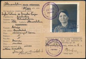 1943 Aknaszlatinai izraelita nő fényképes személyigazolványa / 1943 Aknaszlatina (Ocna Slatina, Slatinské Doly), photo ID card of jewish woman