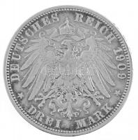 Német Államok / Poroszország 1909A 3M Ag "II. Vilmos" Berlin, cilinder rátéttel gúnypénzzé...