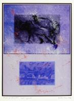 Bukta Imre (1952-): Mezei pillanatok, 1983. Szitanyomat, egyedi nyomat, papír, jelzett. 45,5×33,5 cm / Imre Bukta (1952-): Field moments, 1983. Screenprint on paper, unique print, paper, signed. 45,5×33,5 cm