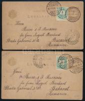 1892 2 db Díjkiegészített díjjegyes levelezőlap Bukarestbe