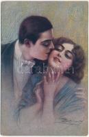Romantic couple, Italian lady art postcard. B.K.W.I. No. 278-3. s: Guerzoni (EM)