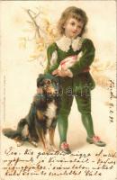 1899 Child with dog. Lith. Druck u. Verlag v. Wezel & Naumann Serie 44. litho (EB)