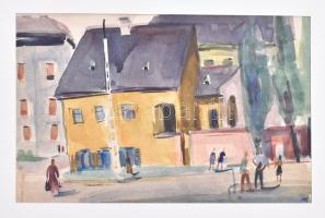 Farkas Lajos (1919-1998): Óbudai utcarészlet. Akvarell, ceruza, papír. Jelzett. Paszpartuban. 26x41 cm