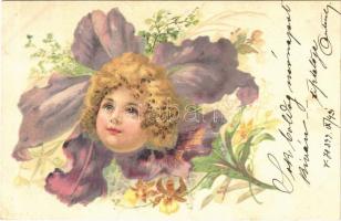1899 Child flower art postcard. Serie No. 2. litho