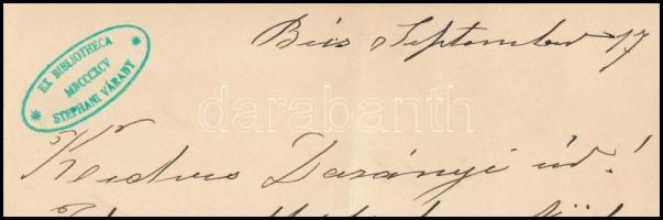 cca 1870-1890 Gr. Teleki Domokos saját kézzel írt levele Darányi Gyula (1867-1937) részére, "Ke...