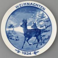 Rosenthal Weichnachtsteller 1924 - Theodor Kärner karácsonyi kiadású porcelán dísztányér. Máz alatti kék festéses, jelzett, hibátlan. / Rosenthal Christmas edition plate. Marked, flawless. d: 21,5 cm