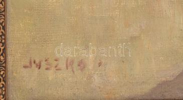 Juszkó Béla (1877-1969): Csikós ménessel. Olaj, vászon, jelzett. Dekoratív, kissé sérült keretben. 6...