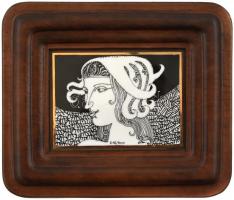 Hollóházi Szász Endre porcelánkép, jelzett, sorszámozott 216/500, minimális kopással. 9x11,5 cm, bőr...