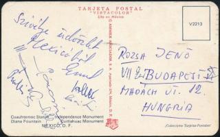 1968 Olimpiai bajnok labdarúgók aláírása képeslapon (Kocsis Lajos, Menczel, Österreicher Emil, stb.)