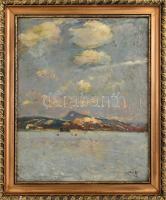 Szüle Péter (1886-1944): Vízparti táj (Dunapart Csillaghegynél?), 1912. Olaj, vászon, jelzett. Kissé...