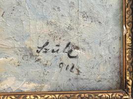 Szüle Péter (1886-1944): Vízparti táj (Dunapart Csillaghegynél?), 1912. Olaj, vászon, jelzett. Kissé...