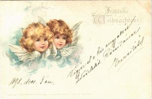 1898 Fröhliche Weihnachten / Christmas greeting art postcard with angels. Theo. Stroefers Kunstverlag. Aquarell-Postkarte Serie VI. No. 5419. (fl)