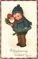 1931 Boldog karácsonyi ünnepeket / Christmas greeting art postcard. Amag No. 2450. (kis szakadás / small tear)