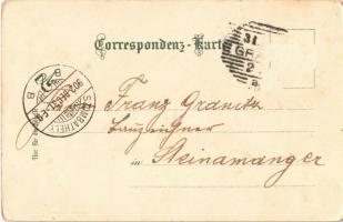 1902 Prosit Neujahr! / New Year greeting art postcard, dwarf with horseshoe, pig and clovers. W.P. &...