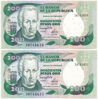 Kolumbia 1983. 200P (2x) közeli sorszámok T:I Colombia 9183. 200 Pesos (2x) close serials C:UNC