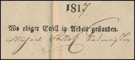 1817 Pest, kőműves és kőfaragó mesterlevél, rézmetszetű koronás nemzeti kiscímerrel, szárazpecséttel...