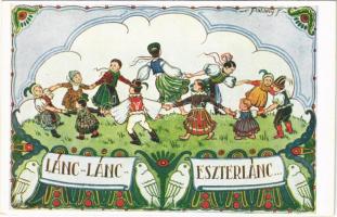 Lánc-lánc-eszterlánc / Hungarian folklore art postcard, folk song s: vitéz Pataky Ferenc (EK)