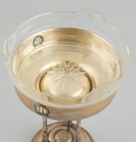 Argentor ezüstözött szecessziós asztalközép üveg betéttel (hibátlan), jelzett, m: 20,5 cm