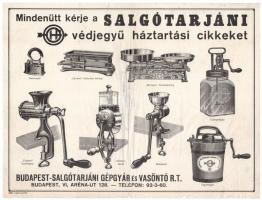 cca 1910-1930 Mindenütt kérje a Salgótarjáni védjegyű háztartási cikkeket, illusztrált reklám prospektus, Bp., Posner, gyűrődésekkel, 23,5x30,5 cm