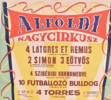 1958 Alföldi Nagycirkusz plakát, hajtott, kisebb szakadással, 70×50 cm