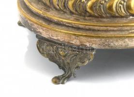 Alpakka fém asztalközéprész, kopott, az egyik lába ferde, m: 38 cm