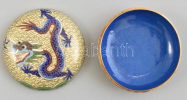 Kínai rekeszzománc dobozka és mini váza,  jó állapotban, d: 8 cm, m: 8 cm