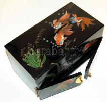 Dekoratív fa ékszerdoboz 2 fiókkal, halas festéssel 18x33x17cm