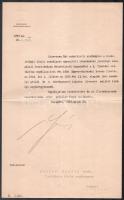 1918 Serényi Béla (1866-1919) a harmadik Wekerle-kormány földművelésügyi miniszterének (1918. február 11.-október 31.) saját kezű aláírása királyi segédvegyészi kinevezésen, fejléces papíron, 1918. május. 30.