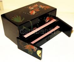 Dekoratív fa ékszerdoboz 2 fiókkal, halas festéssel 18x33x17cm