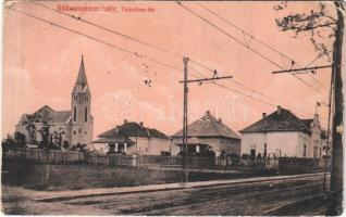 1918 Budapest XVI. Rákosszentmihály, Templom tér, villamossínek (EK)