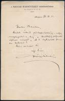 1898 Györgyi Kálmán (1860-1930) művészettörténész, művészeti író a Magyar Iparművészet c. folyóirat szerkesztőjének (1911-1930) saját kézzel írt levele, aláírásával, a Magyar Iparművészet fejléces papírján.