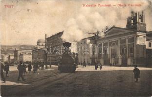 1911 Trieste, Trieszt, Trst; Nabrezje Carciotti / Obala Carciotti / street, urban railway, locomotive / városi vasút, gőzmozdony (EK)