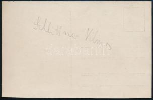 cca 1914-1918 Szerencsétlenül járt repülőgép roncsai, a hátoldalán azonosítatlan névvel (Schlittner ...