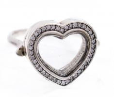 Ezüst(Ag) szív alakú képtartós gyűrű, Pandora jelzéssel, méret: 57, bruttó: 8,3 g