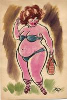 Ruszkay György (1924-1998): Karikatúra, vegyes technika, papír; szignált 17x25cm