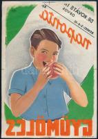 1940 Vöczköndy Rafaella (?-?): Naponta gyümölcs, villamos plakát negatív nyomata, Bp., Piatnik-ny., gyűrődésnyomokkal, 24x17 cm