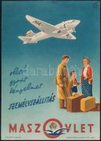 cca 1949-1954 Maszovlet személyszállítás, villamos reklámplakát, Bp. Játékkártyagyár és Nyomda, jelzett, (B.M.), 23×16 cm