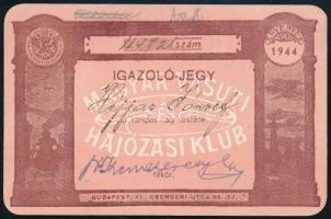 cca 1944 Magyar Vasúti és Hajózási Klub igazoló-jegye, 7x10,5 cm
