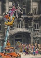 Ruszkay György (1924-1998): Füles magazin oldalterv, vegyes technika, 22x30cm