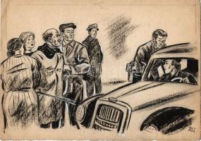 Ruszkay György (1924-1998): Jelenet, vegyes technika, papír; szignált 22x30cm